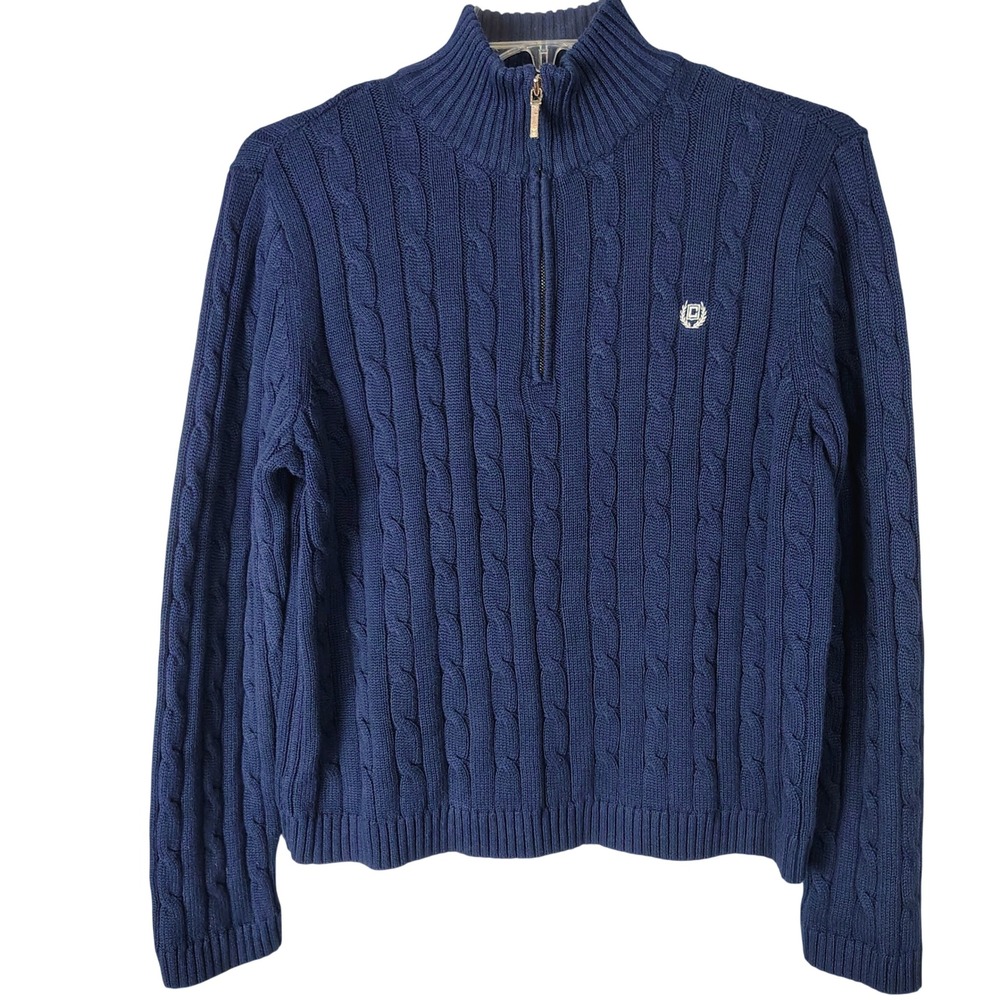 Chaps Mens Navy Blue Cable Knit Quarter Zip Sweater Cotton Pullover Large